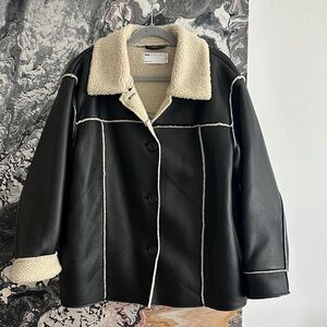 ASOS Black Faux Leather Teddy Jacket with Cream Shearling